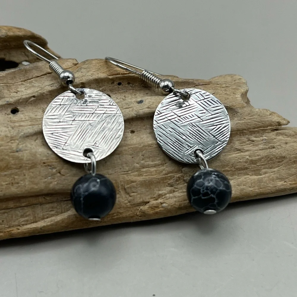 Silver and Black Dangle Earrings